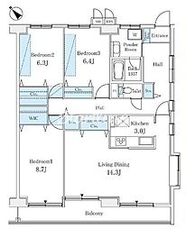 リューズ・リバー月島 8階3LDKの間取り