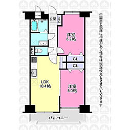 レクセル新狭山 2LDKの間取図画像