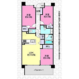 レーベンハイム若葉ブライトマークス 3LDKの間取図画像
