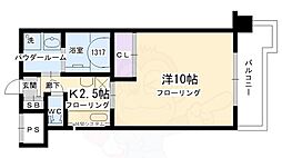 ヴァンボヌール 1Kの間取図画像