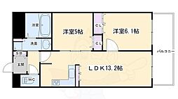 リーガル京都聖護院 2LDKの間取図画像