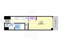 朱雀館 1Kの間取図画像