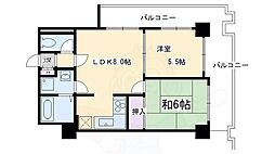 ライオンズマンション京都河原町第2 2LDKの間取図画像