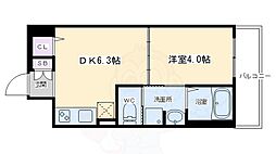 アクアプレイス京都西院 1DKの間取図画像