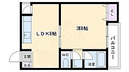 サンハウス紫野 1DKの間取図画像