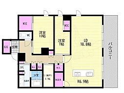 レーベン清水五条 2SLDKの間取図画像