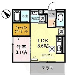コージーコート上鳥羽 1LDKの間取図画像