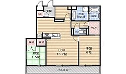 ソレアード嵯峨 2LDKの間取図画像