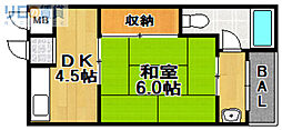 なかよしマンション東淀川 1DKの間取図画像