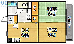 パルビレッジB棟 2DKの間取図画像