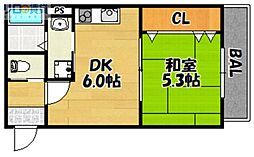 震雲マンション 1DKの間取図画像