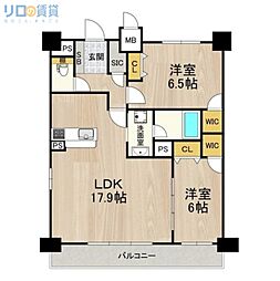 グランルクレ新大阪 2LDKの間取図画像