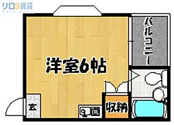 ツインハイツA棟 ワンルームの間取図画像