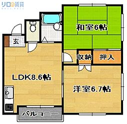 ウエストハイツ 2LDKの間取図画像