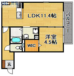 サンライズ上新庄 1LDKの間取図画像