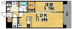 エムズセントラル上新庄 1LDKの間取図画像