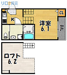 ハーモニーテラス大桐2 1Kの間取図画像