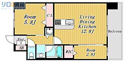 スプランディッドライズ新大阪ノース 2LDKの間取図画像