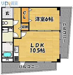 キャニスコート上新庄 1LDKの間取図画像