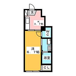 トスカーナ 1Kの間取図画像