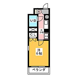 カサグランデ蓮根 1Kの間取図画像