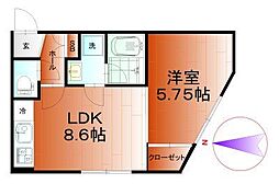 アスキー蒲田 2階1LDKの間取り