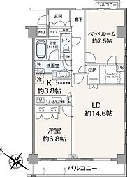 サンクタスガーデン目黒 2LDKの間取図画像