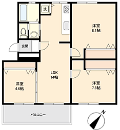 ヒルサイドコーポ 3LDKの間取図画像
