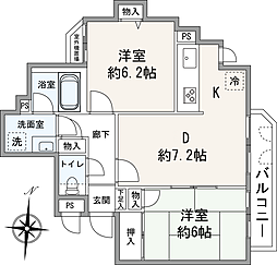 コーラル京王橋本 2LDKの間取図画像