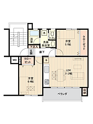 たまプラーザ住宅5-4号棟 2LDKの間取図画像