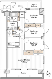 ダイアパレス篠崎ブリリアント・コート 3LDKの間取図画像