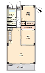 山手町マンション 2LDKの間取図画像