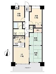 朝日プラザCITY南大和イーストウイングA棟 4LDKの間取図画像