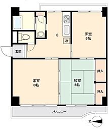 八幡ロイヤルマンション 3Kの間取図画像