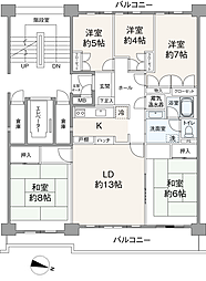 南柏パークハウスA棟 5LDKの間取図画像