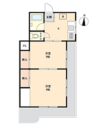 日吉サンハイツ 2Kの間取図画像