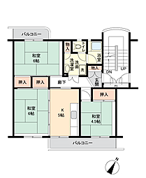 UR都市機構緑苑東団地4棟 3Kの間取図画像