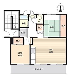 西三田団地2-5号棟 2LDKの間取図画像