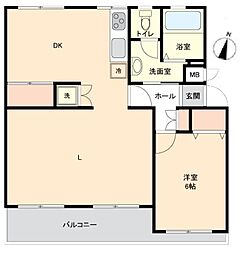 長津田団地12号棟 1LDKの間取図画像