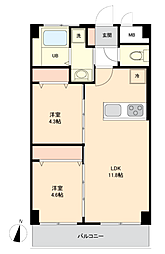 牛込マンション 2LDKの間取図画像
