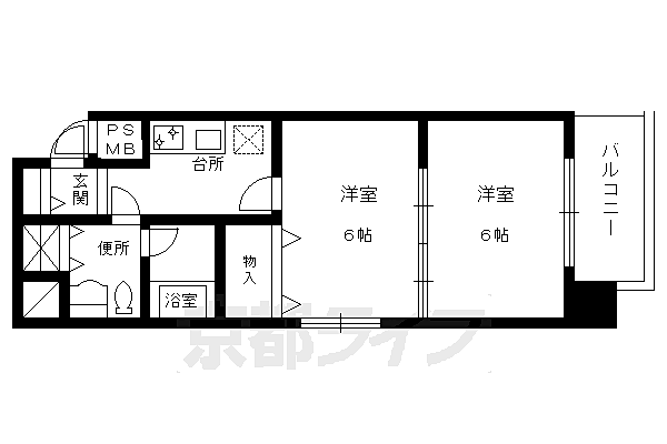 京都府京都市中京区高倉通六角上る丸屋町(賃貸マンション2K・4階・31.68㎡)の写真 その2