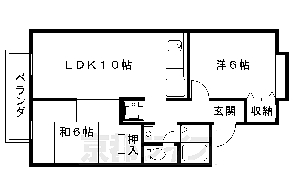 京都府京都市北区西賀茂鹿ノ下町(賃貸アパート2LDK・2階・42.77㎡)の写真 その2