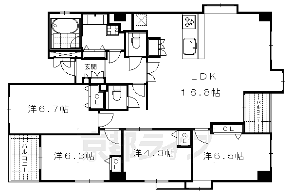 京都府京都市中京区高倉通六角上る丸屋町(賃貸マンション4LDK・4階・100.01㎡)の写真 その2