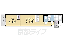 京都市営烏丸線 四条駅 徒歩10分の賃貸マンション 3階1LDKの間取り