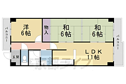 ルネ下鴨東 4階3LDKの間取り