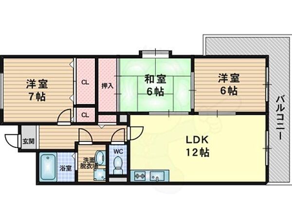 大阪府吹田市佐井寺３丁目(賃貸マンション3LDK・2階・64.29㎡)の写真 その2