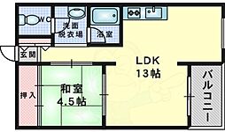 コーポ糖谷 1LDKの間取図画像