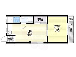 千里第一マンション 1LDKの間取図画像