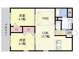 第1関根マンション 2LDKの間取図画像