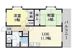 センチュリー摂津 2LDKの間取図画像